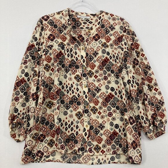 Gerard Darel Paris size EU 46 Multi Color Geometric Boho Print Button Up Preppy - Picture 1 of 10